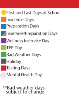 District School Academic Calendar Legend for Cesar Chavez Middle School