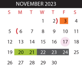District School Academic Calendar for Eligio Kika De La Garza Elementary for November 2023