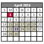 District School Academic Calendar for Lafayette Alternative Program For Students for April 2024