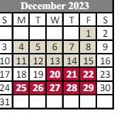 District School Academic Calendar for C.A.P.S Continuing Academic Program School for December 2023