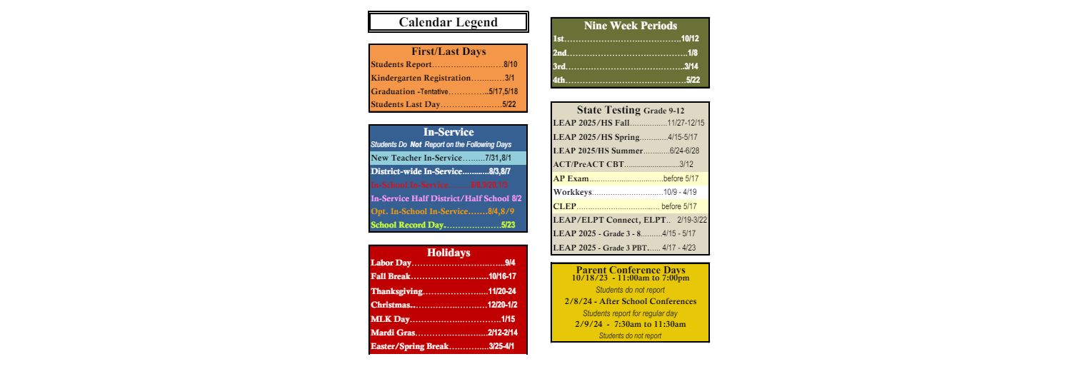 District School Academic Calendar Key for Lafayette Alternative Program For Students