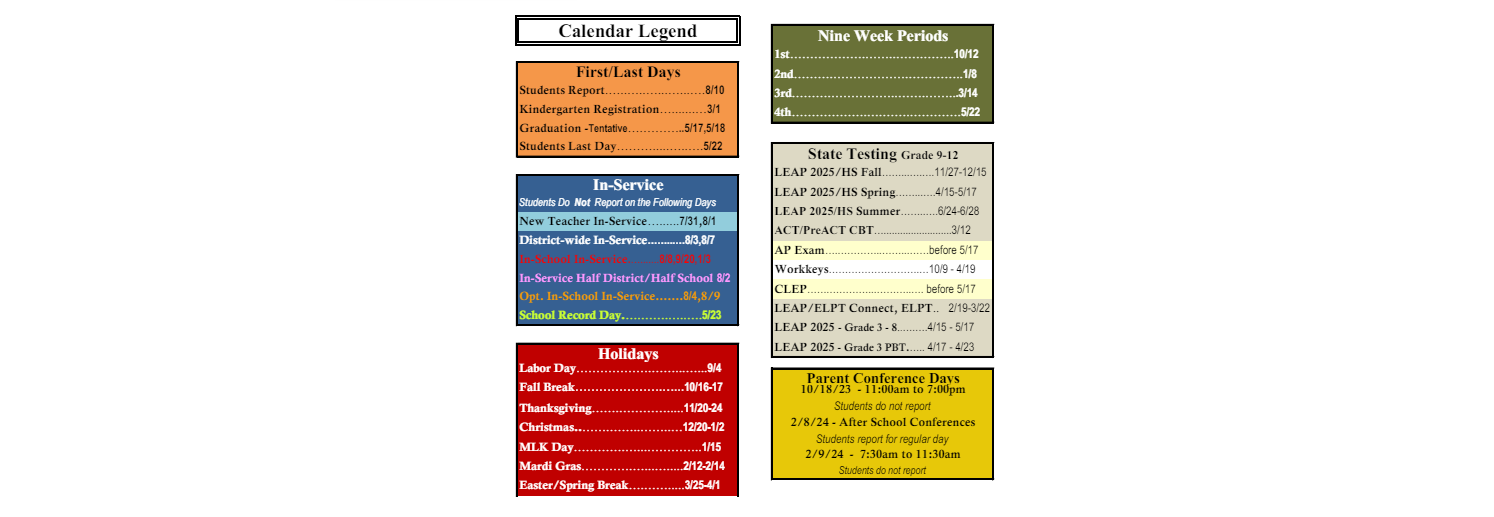 District School Academic Calendar Key for Ossun Elementary School