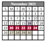 District School Academic Calendar for Ossun Elementary School for November 2023