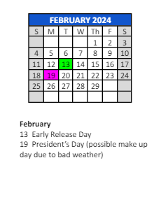District School Academic Calendar for James H Watson Elem Sch for February 2024