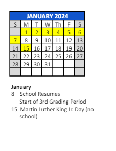 District School Academic Calendar for James H Watson Elem Sch for January 2024