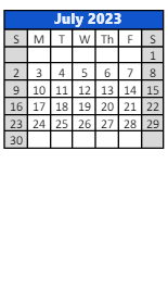 District School Academic Calendar for James H Watson Elem Sch for July 2023