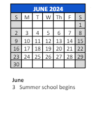 District School Academic Calendar for James H Watson Elem Sch for June 2024