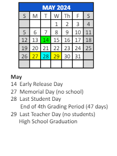 District School Academic Calendar for James H Watson Elem Sch for May 2024