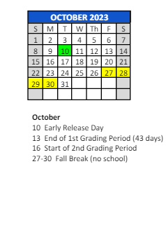 District School Academic Calendar for James H Watson Elem Sch for October 2023