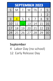 District School Academic Calendar for James H Watson Elem Sch for September 2023