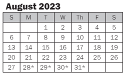 District School Academic Calendar for Best Night School for August 2023