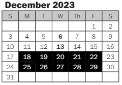 District School Academic Calendar for Best Night School for December 2023