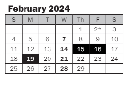 District School Academic Calendar for Best Night School for February 2024
