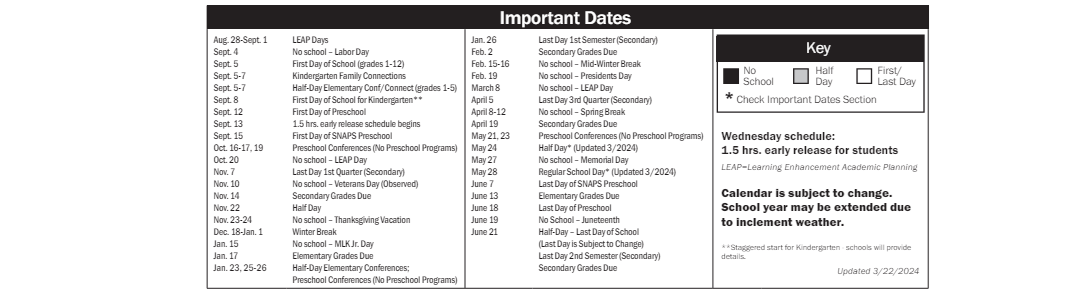 District School Academic Calendar Key for Best Night School