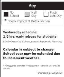 District School Academic Calendar Legend for Helen Keller Elementary