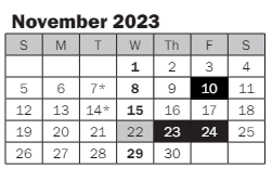District School Academic Calendar for Best Night School for November 2023