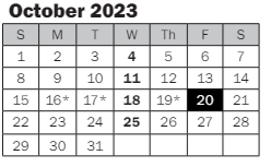 District School Academic Calendar for Best Night School for October 2023