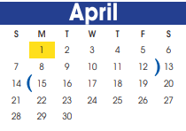 District School Academic Calendar for William Velasquez for April 2024