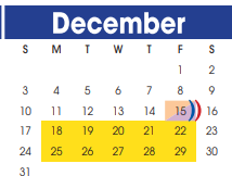 District School Academic Calendar for Travis Elementary for December 2023
