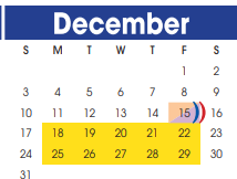 District School Academic Calendar for Pink Elementary for December 2023