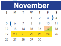 District School Academic Calendar for Wessendorff Middle for November 2023