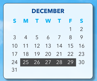 District School Academic Calendar for Hill Center for December 2023