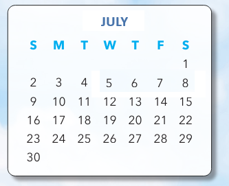 District School Academic Calendar for Hill Center for July 2023