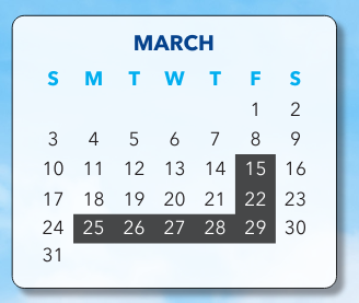 District School Academic Calendar for Hill Center for March 2024
