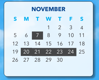 District School Academic Calendar for Hill Center for November 2023