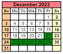 District School Academic Calendar for Laporte High School for December 2023