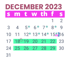 District School Academic Calendar for Pierce Elementary School for December 2023