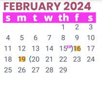 District School Academic Calendar for F S Lara Academy for February 2024