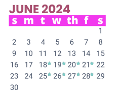 District School Academic Calendar for Leyendecker Elementary School for June 2024