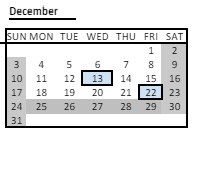 District School Academic Calendar for John R Rollins for December 2023