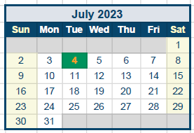 District School Academic Calendar for Quail Run Elementary for July 2023