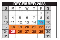 District School Academic Calendar for Douglass Learning Ctr for December 2023