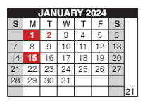 District School Academic Calendar for Pioneer Park Es for January 2024