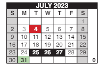 District School Academic Calendar for Pioneer Park Es for July 2023