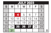 District School Academic Calendar for Douglass Learning Ctr for July 2023
