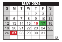District School Academic Calendar for Douglass Learning Ctr for May 2024