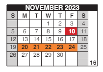 District School Academic Calendar for Pioneer Park Es for November 2023