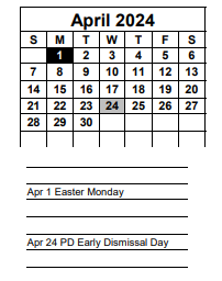 District School Academic Calendar for Pinewoods Elementary School for April 2024