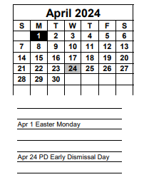 District School Academic Calendar for Basic School -east for April 2024