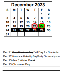 District School Academic Calendar for Alva Elementary School for December 2023