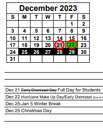 District School Academic Calendar for Bayshore Elementary School for December 2023