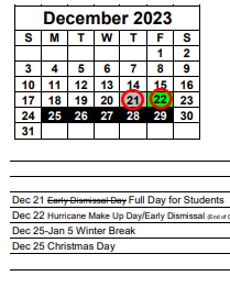 District School Academic Calendar for Royal Palm Exceptional School Center for December 2023