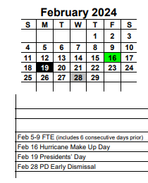 District School Academic Calendar for Bayshore Elementary School for February 2024