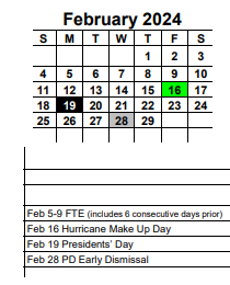 District School Academic Calendar for Excelsior Middle Academy Of Lee County for February 2024