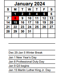 District School Academic Calendar for East Lee County High School for January 2024
