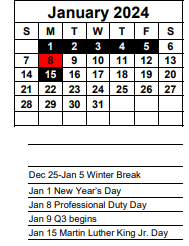 District School Academic Calendar for Bayshore Elementary School for January 2024